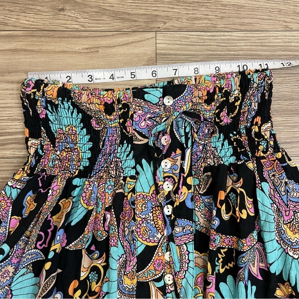 Haute Hippie Black & Blue Bright Floral Print Button Front High Low Maxi Skirt - Picture 9 of 11